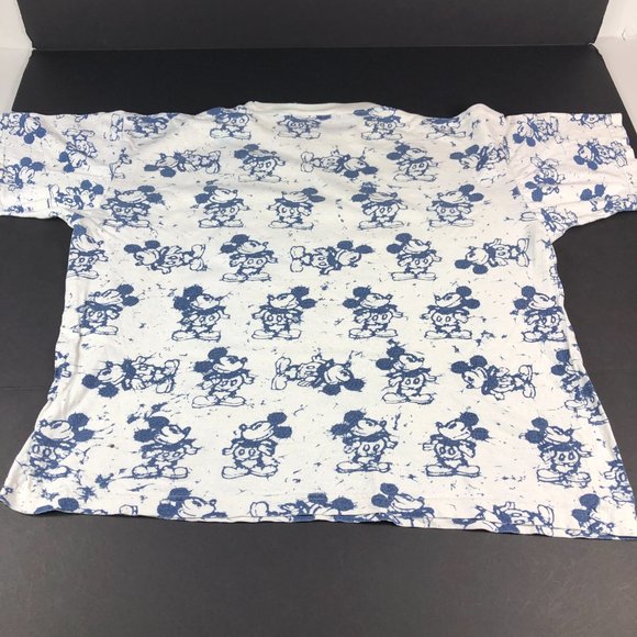 Vintage 90s Disney Original Shirt Men Small White Blue Mickey All Over Print USA - Picture 10 of 13